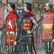 Coloured engraving of King Henry IV as Earl of Derby, along with the Earl of Nottingham & the Earl of Warwick - � Nash Ford Publishing